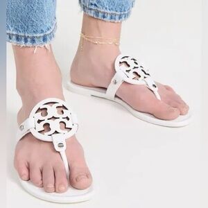 Tory Burch Miller Sandals Optic White Leather T Strap